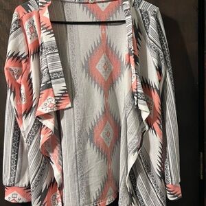 Aztec Patterned Open Front Lightweight Cardigan